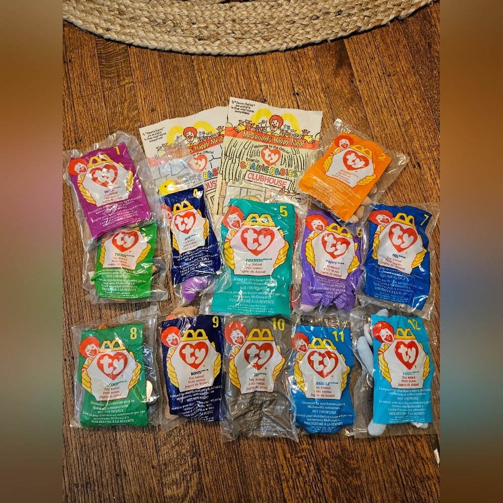 1998 McDonald's TY Beanie Babies Full Set with 2 Happy Meal Bags